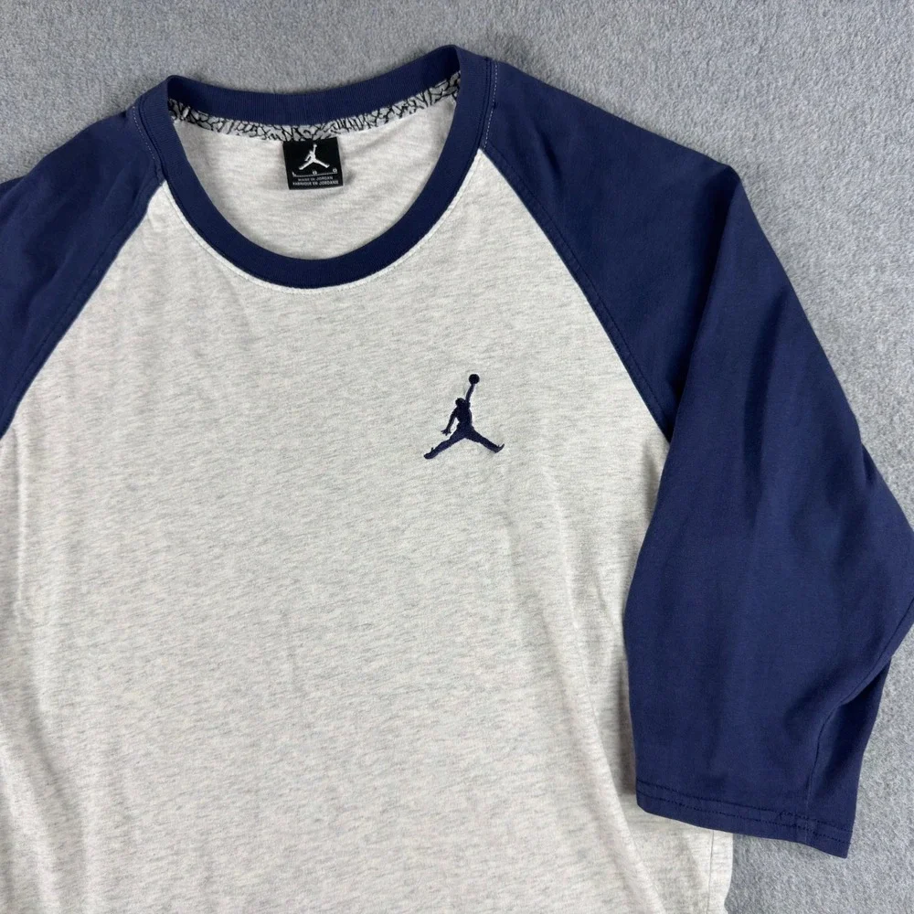 Nike Air Jordan 3/4 Raglan Sleeve Shirt Jumpman Classic L Blue Gray